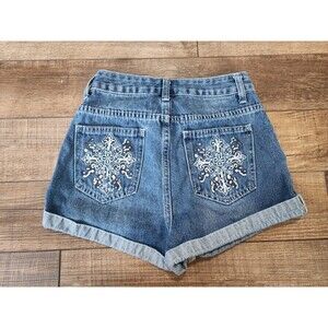 Romwe Cross with Sequins Graphic Pockets Denim Shorts Womens 2 XSMALL